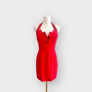 TOOTSIES Vintage Red Beaded Halter Dress (Sz 4)